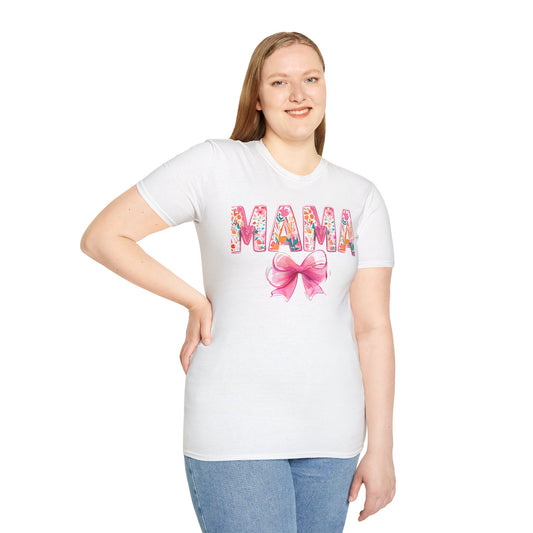 Mama Floral Bow T-Shirt – 'MAMA' Pink Flower Design, Perfect Mother's Day Gift