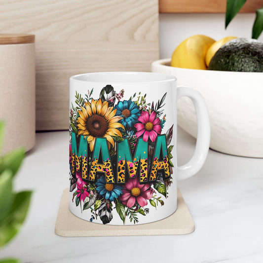 Mama Sunflower and Leopard Ceramic Mug